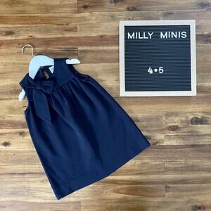 Milly Minis Navy Blue Bow Sleeveless Shift Dress Preppy Classic Dressy Girls 4/5